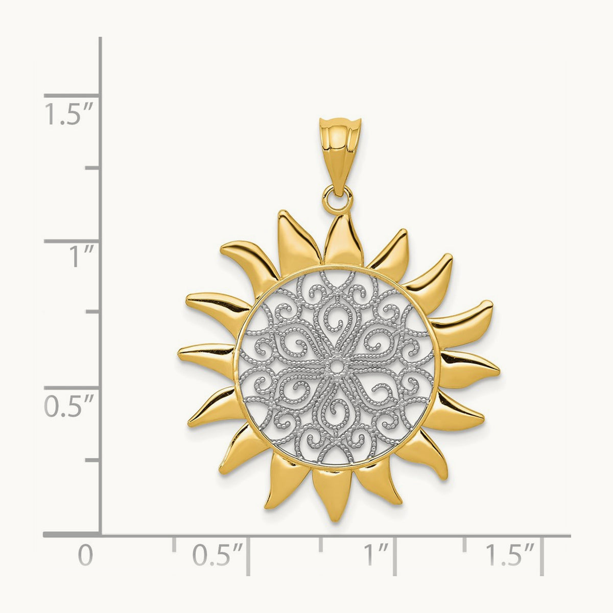 w/Rhodium Sun Filigree Pendant, 14K