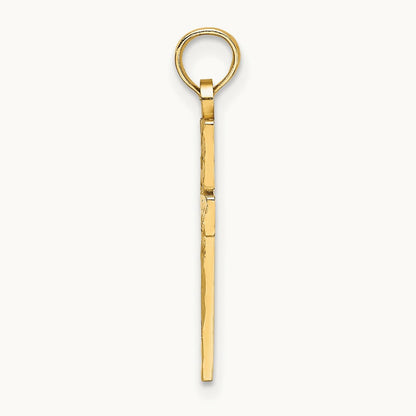 Diamond-cut Block Cross Charm — 14K Yellow Gold