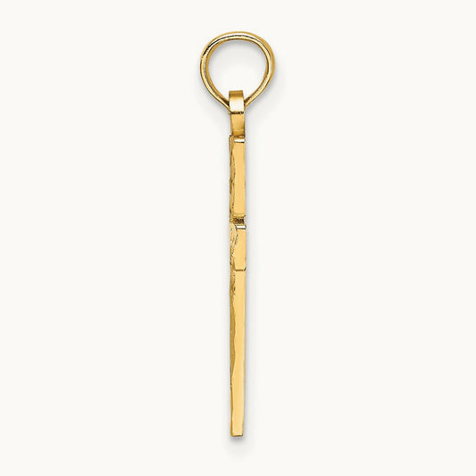 Diamond-cut Block Cross Charm — 14K Yellow Gold