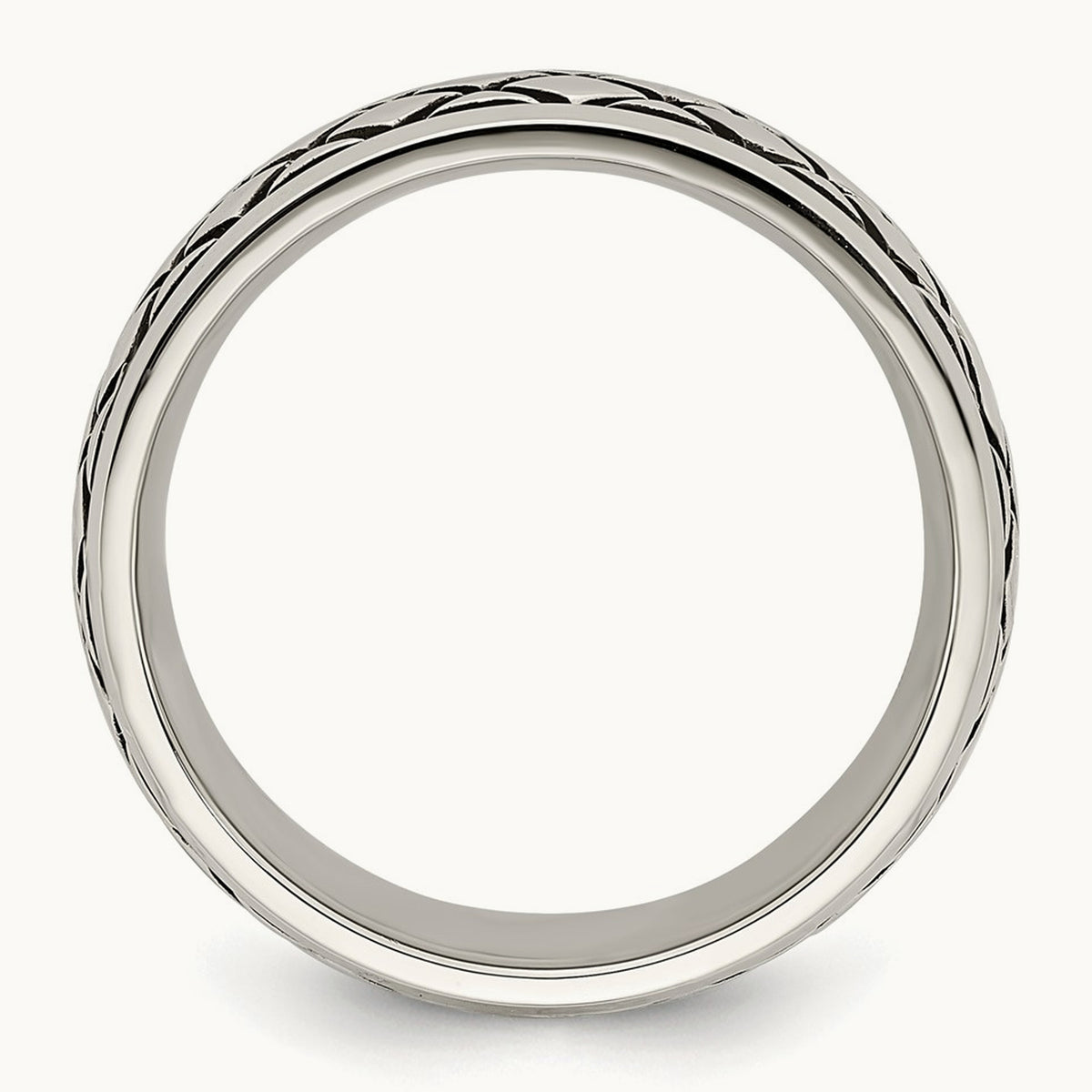Polished and Antiqued Checkered Pattern Band, 8mm, Stainless Steel