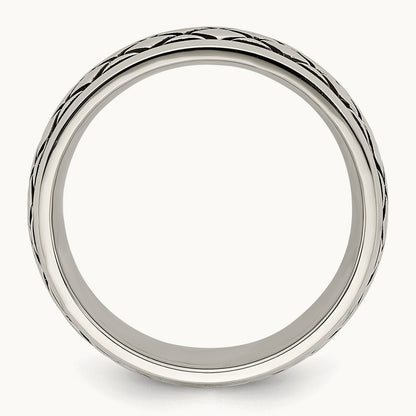 Polished and Antiqued Checkered Pattern Band, 8mm, Stainless Steel
