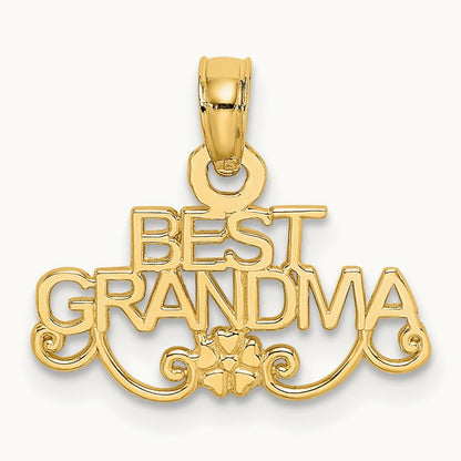 BEST GRANDMA with Flower Charm, 14K