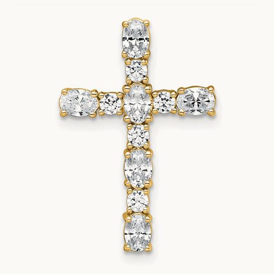 Cross Pendant Necklace, 1.00 ct tw Lab-Grown Diamond — 14K Yellow Gold