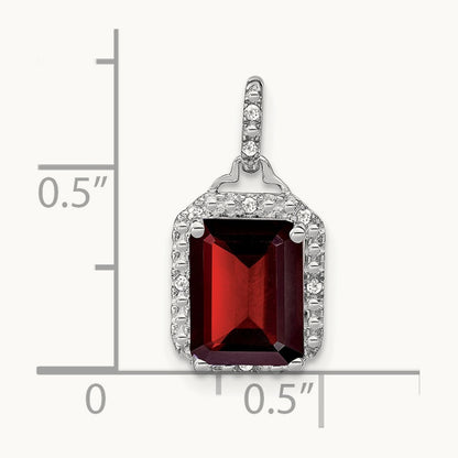 Emerald-cut Garnet and Diamond Halo Pendant, 14K White Gold
