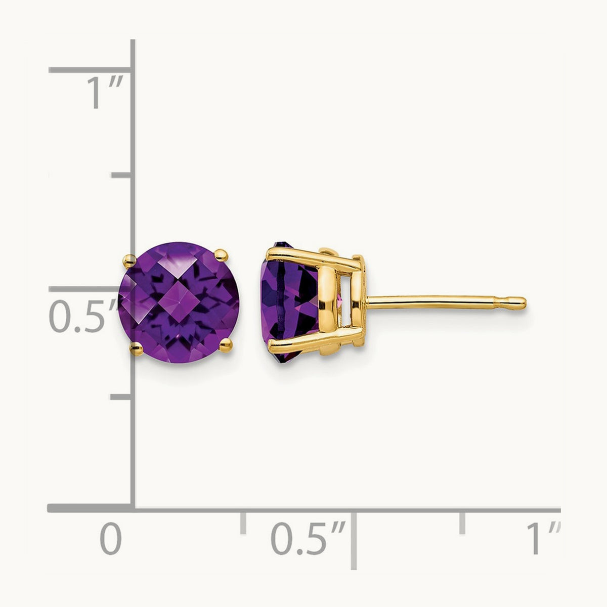 Amethyst Checker Earrings, 7mm, 14K