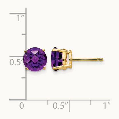 Amethyst Checker Earrings, 7mm, 14K