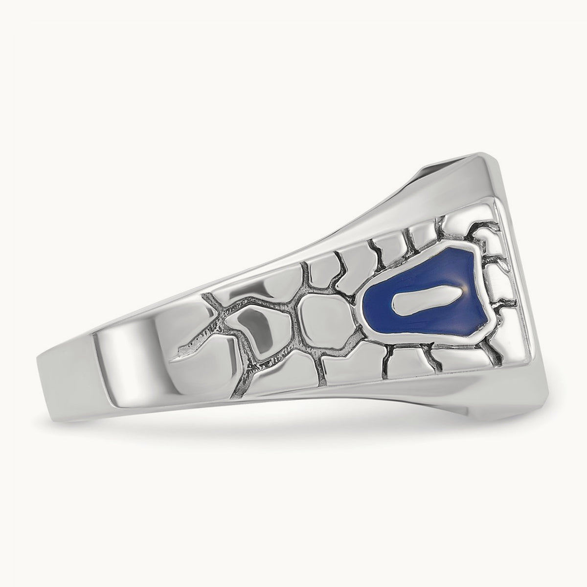 IBGoodman Textured Enamel Cr. Sapphire Blue Lodge Masonic Ring, 14K White Gold