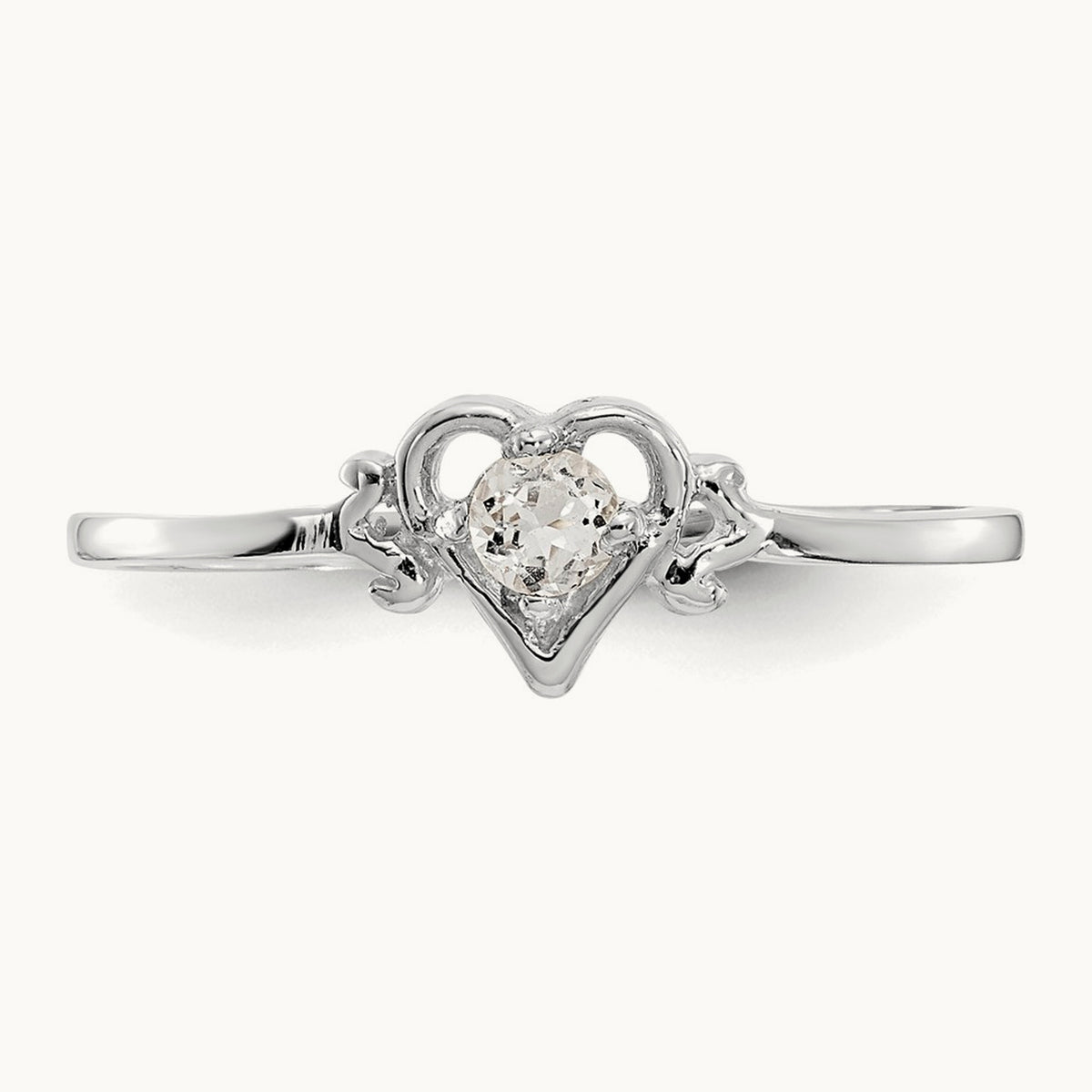 Topaz Birthstone Heart Ring — 14K White Gold, 7