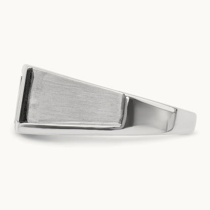 Polished & Satin Onyx & Diamond Mens Ring, 14K White Gold