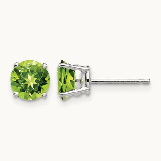Peridot Earrings, 6mm, 14K White Gold