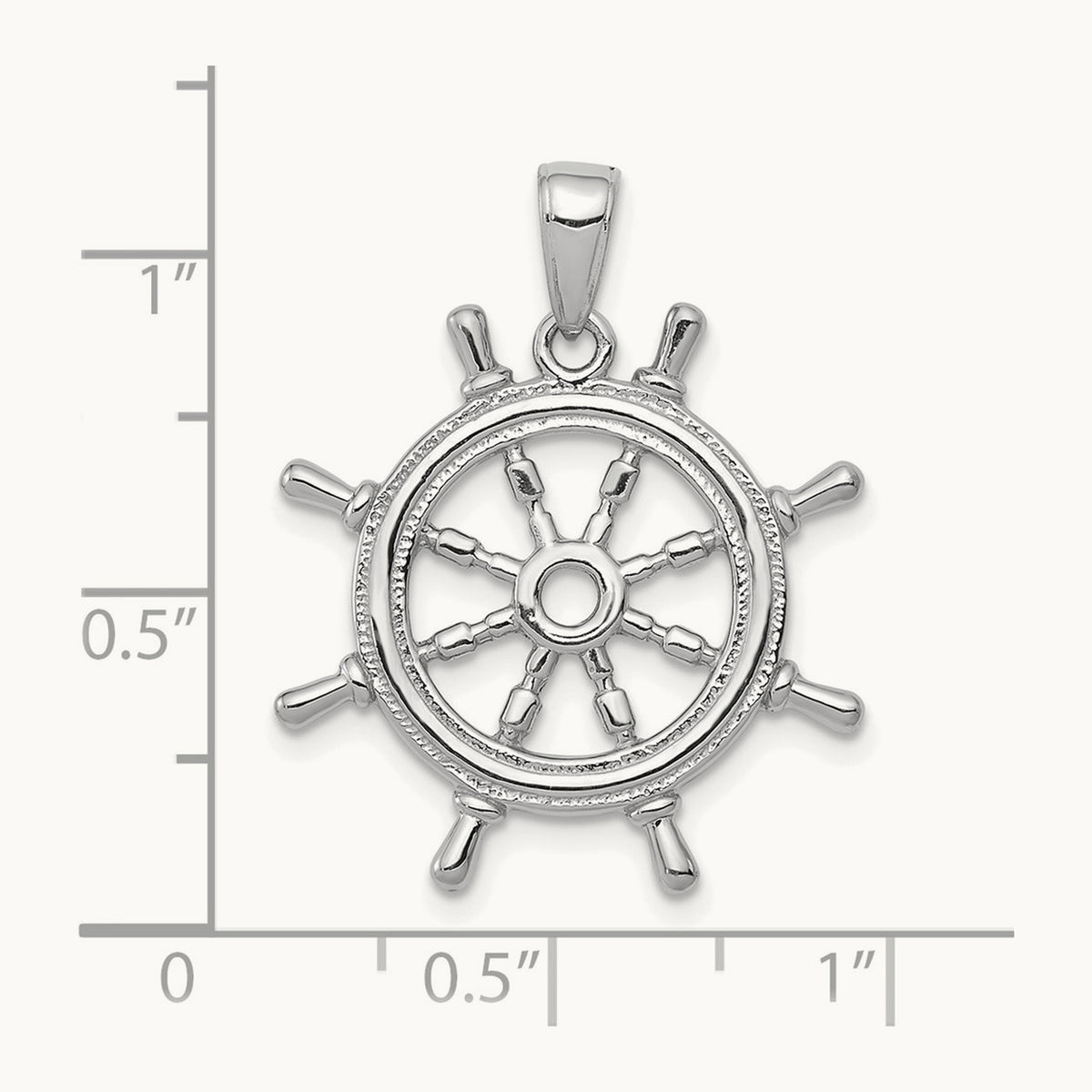 3D Ships Wheel Pendant — 14K White Gold