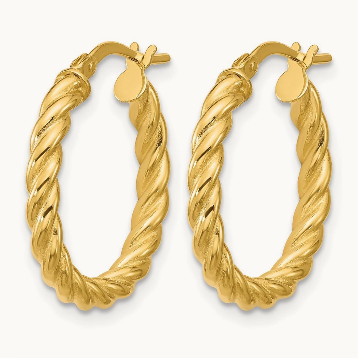 Polished and Twisted Round Hoop Earrings, 14K — Leslie's