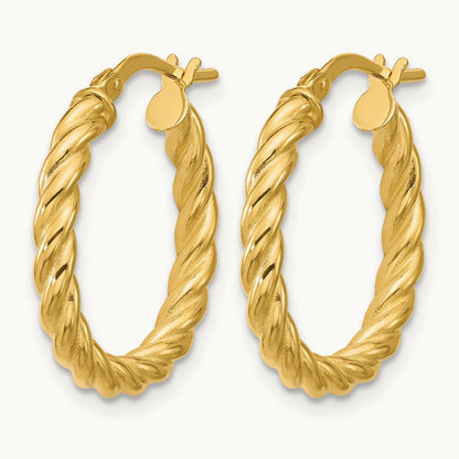 Polished and Twisted Round Hoop Earrings, 14K — Leslie's