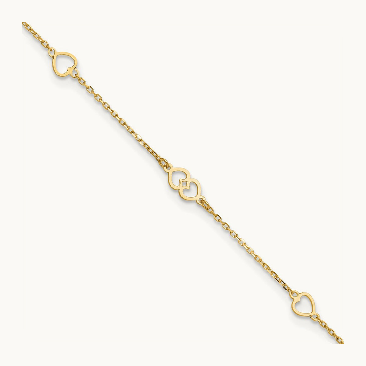 Polished Hearts 9in Plus 1 in ext. Anklet, 14K