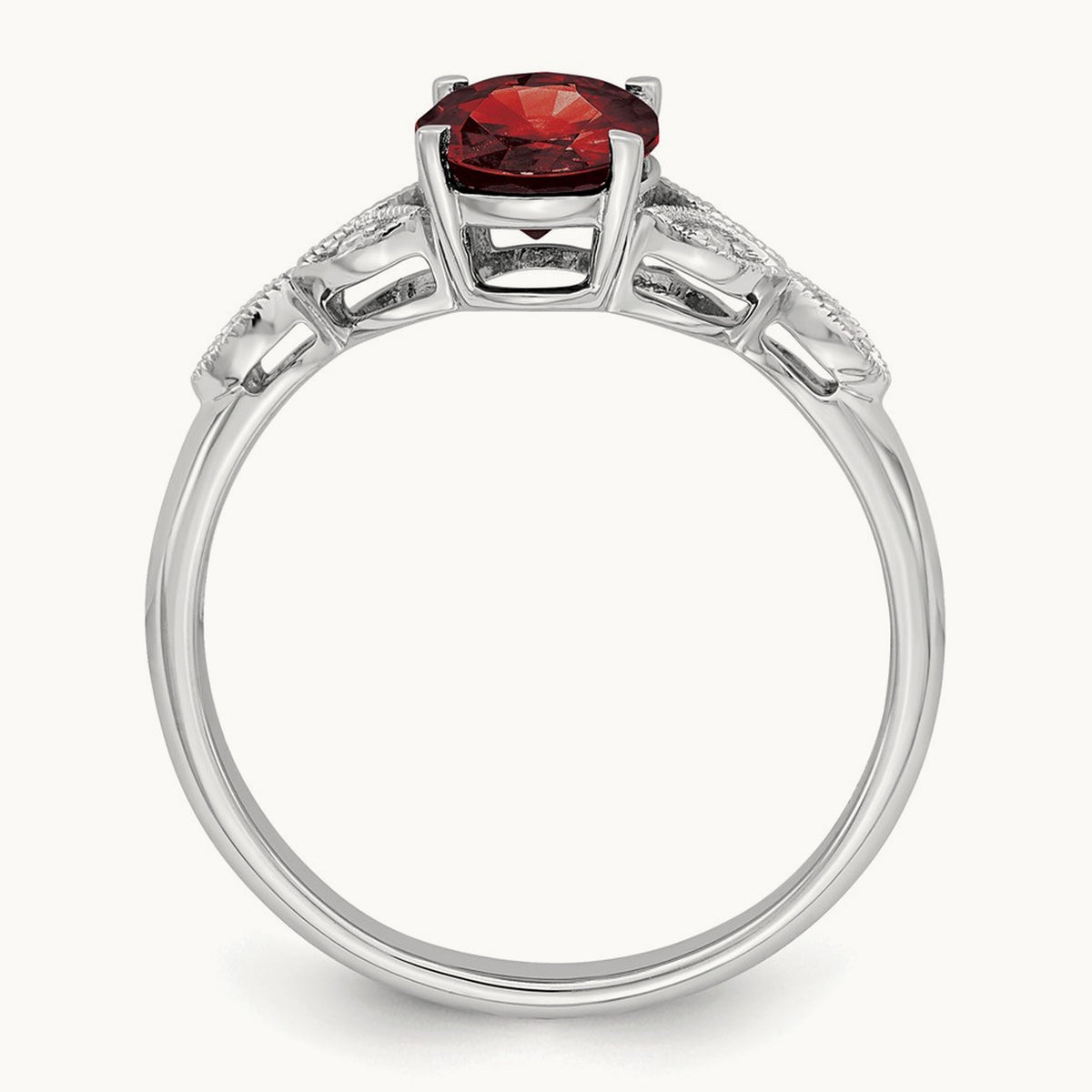 Oval Garnet and Diamond Ring, 14K White Gold