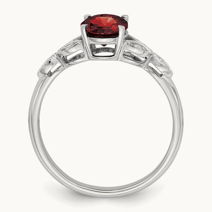 Oval Garnet and Diamond Ring, 14K White Gold