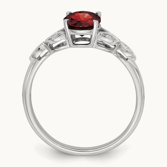 Oval Garnet and Diamond Ring, 14K White Gold
