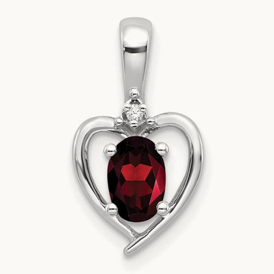 Garnet and Diamond Heart Pendant — 14K White Gold