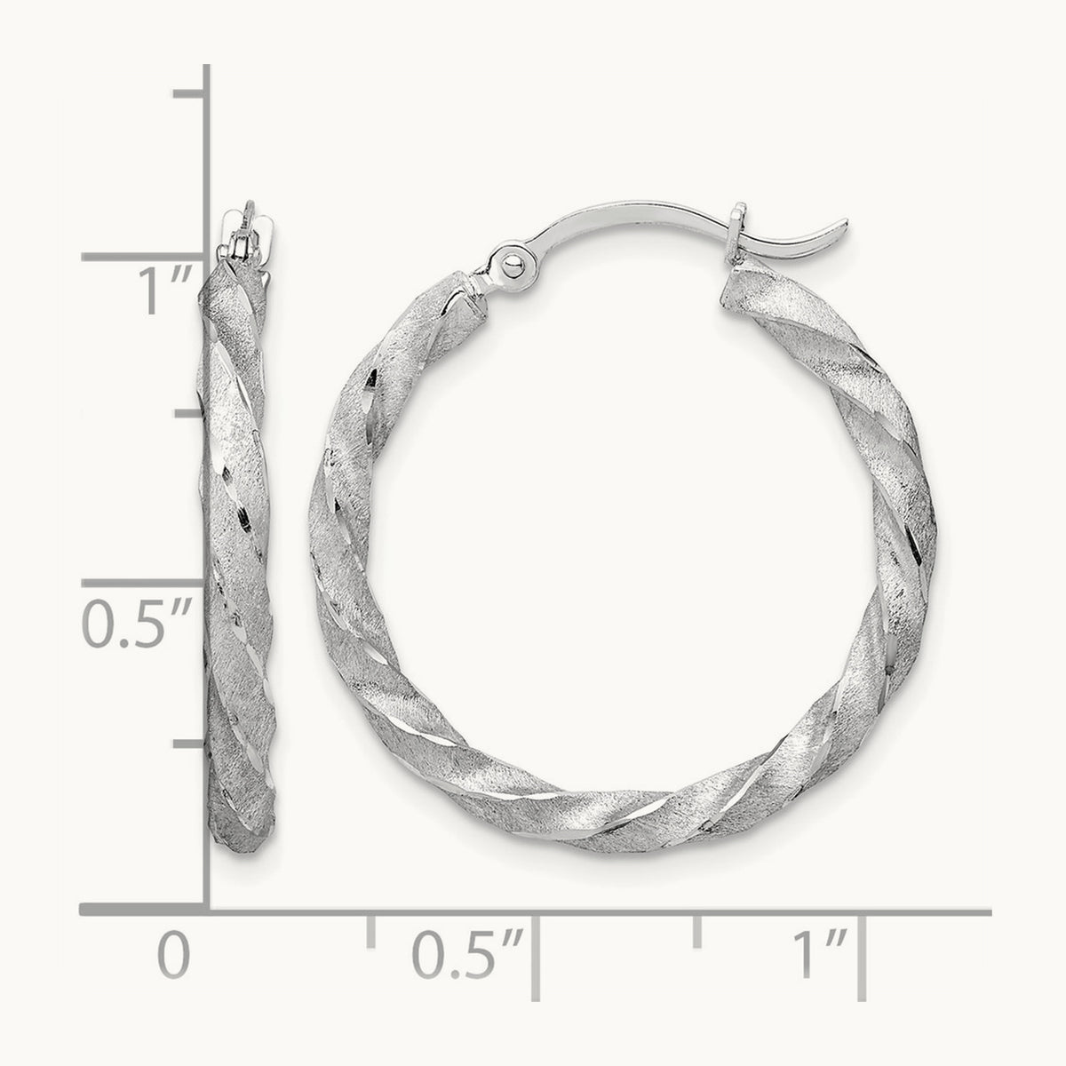Twisted Satin Diamond-Cut Hoop Earrings — 14K White Gold, 26mm