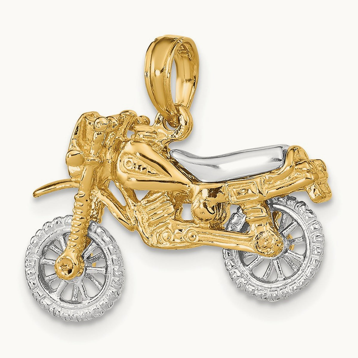 3-D Moveable Dirt Bike Motorcycle Charm, 14K Two-tone