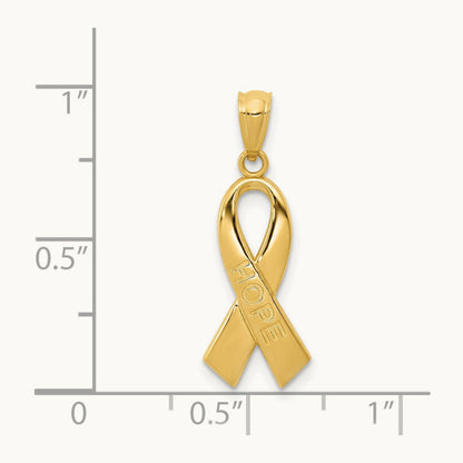Polished HOPE Ribbon Pendant, 14K Gold
