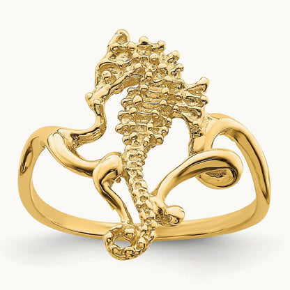 Polished / Textured / 2-D Seahorse Ring (Size 7), 14K
