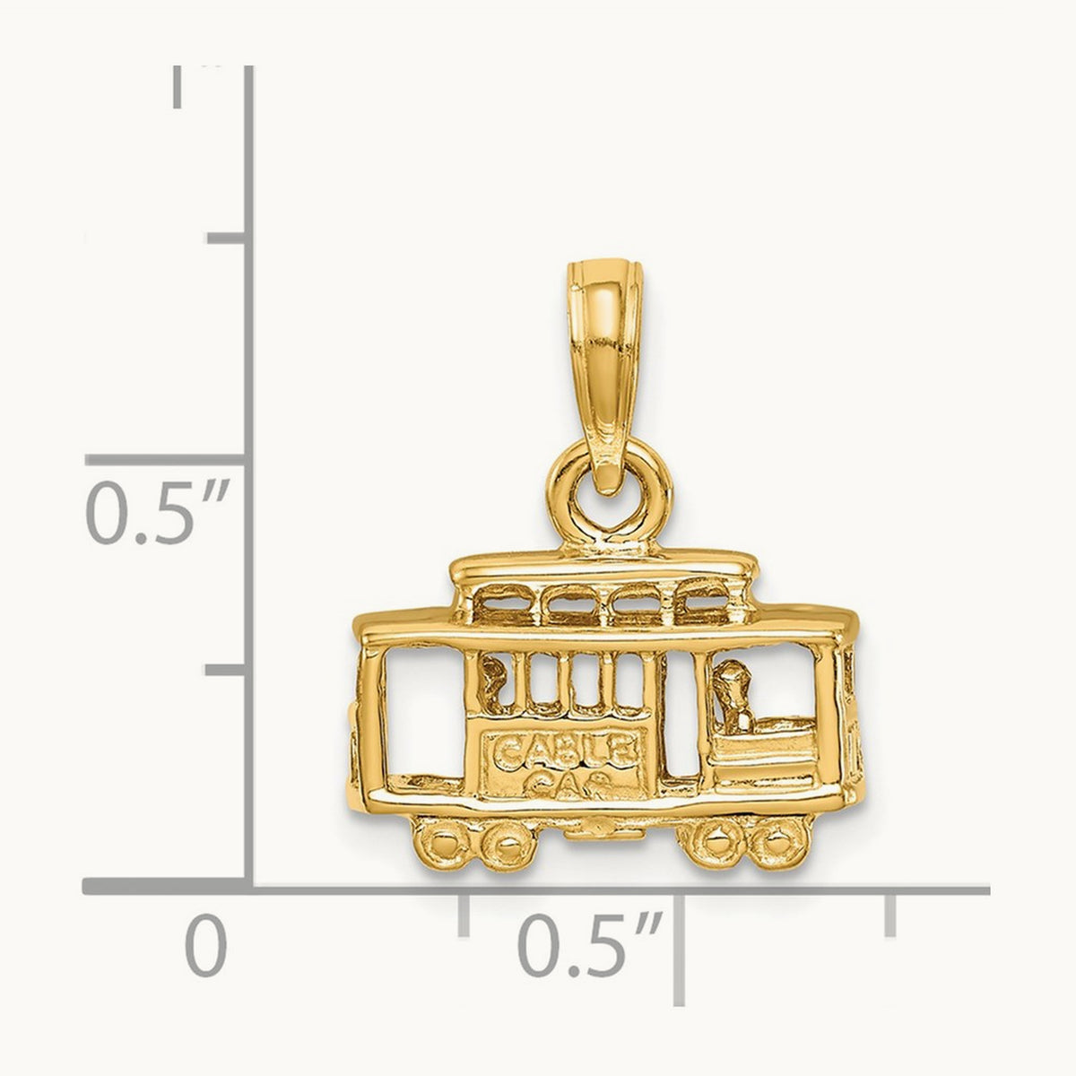Solid Polished 3-D Trolley Car Pendant, 14K