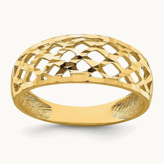 Solid D/C Woven Pattern Dome Ring, 14K