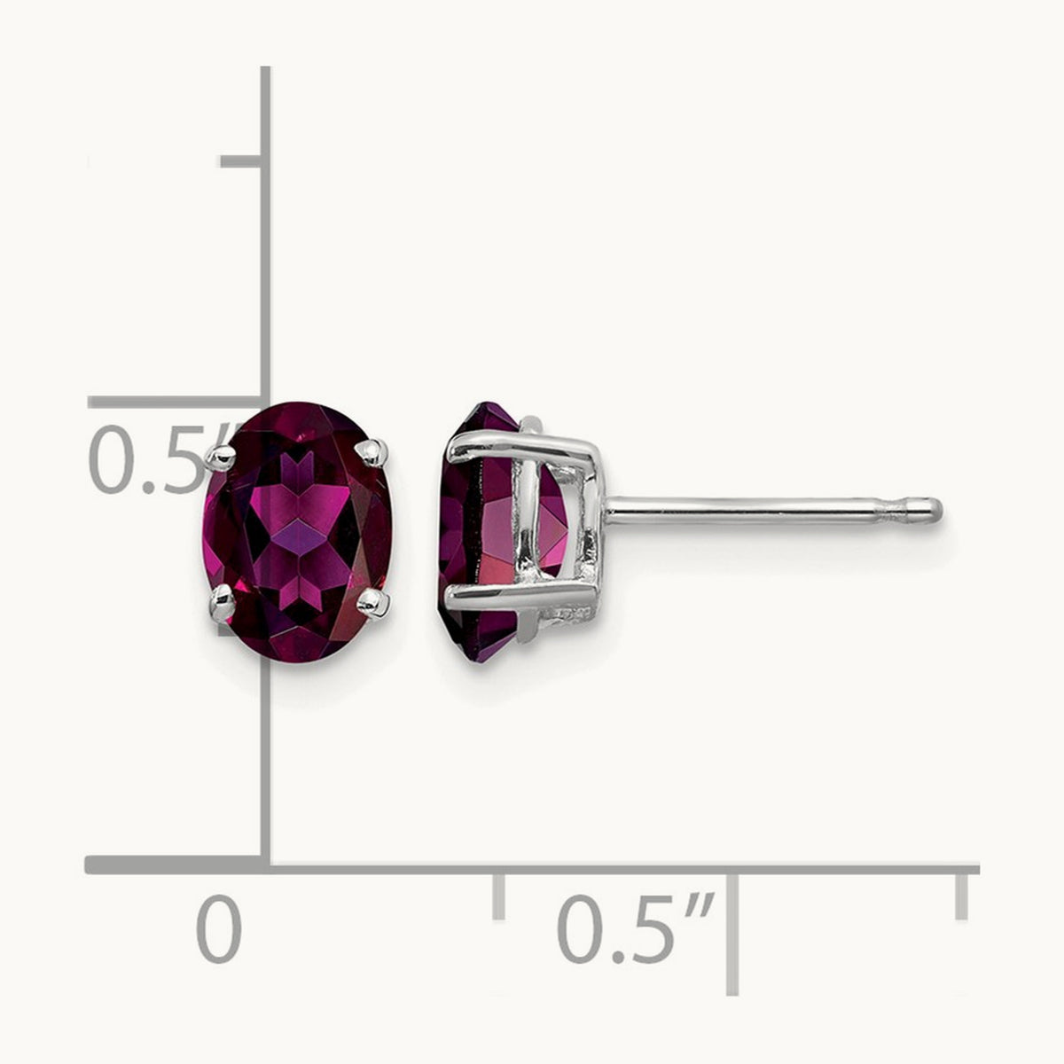Rhodolite Garnet Oval Stud Earrings, 14K White Gold