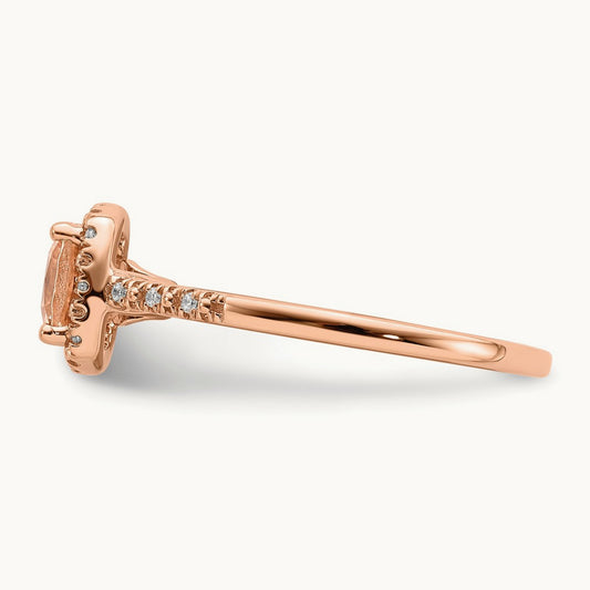 Morganite Diamond Halo Complete Engagement Ring, 14K Rose Gold