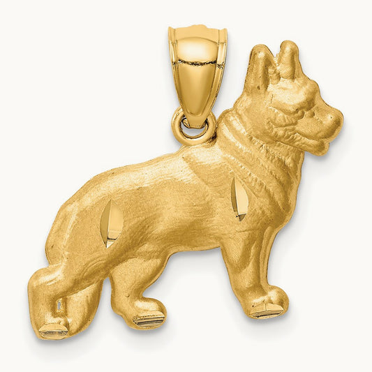 Diamond-cut German Shepherd Pendant, 14K