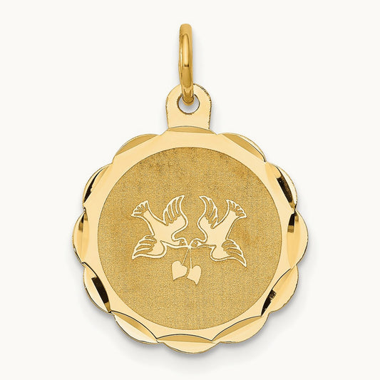 Love Birds Disc Charm, 14K