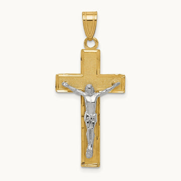 Diamond-cut Crucifix Pendant, 14K Two-tone