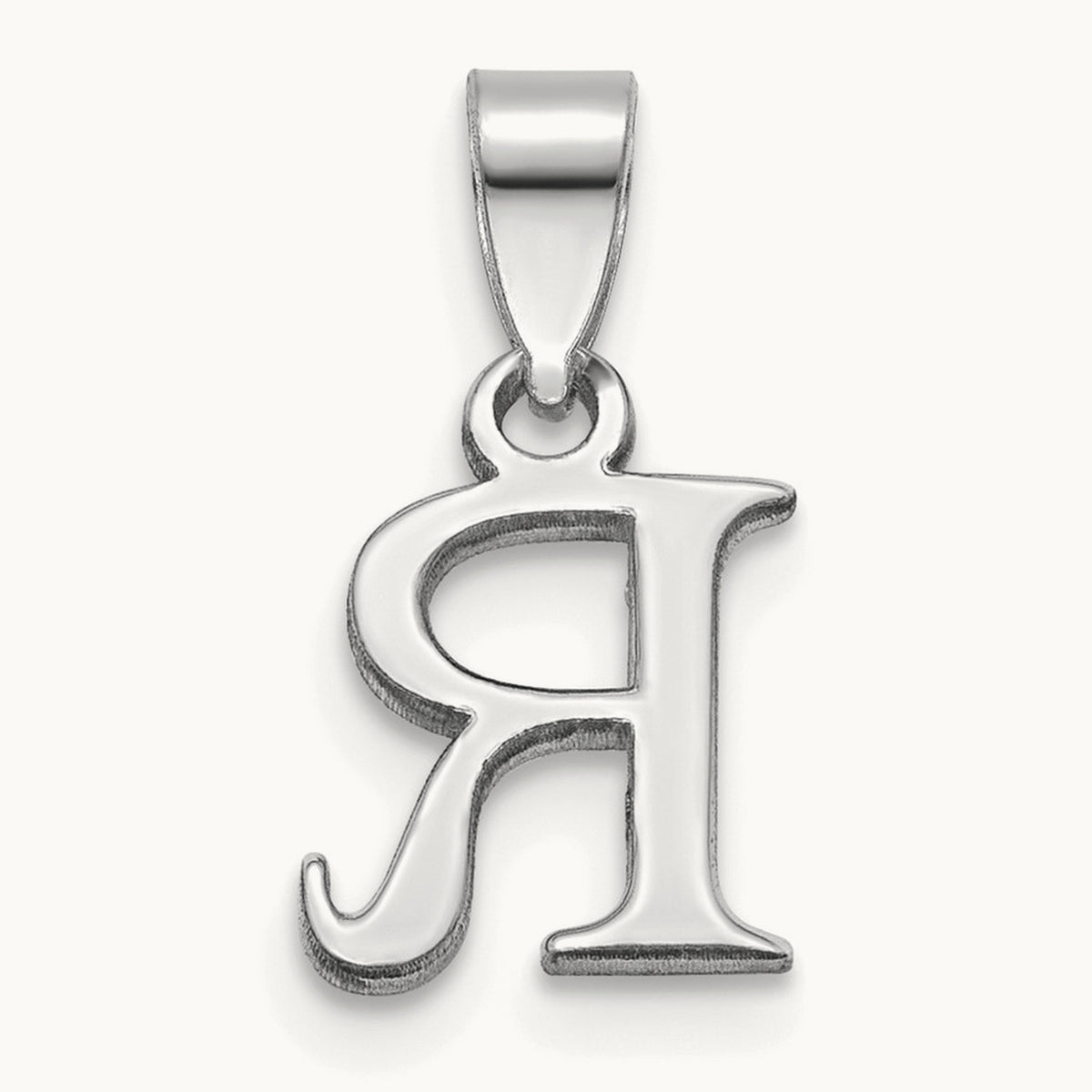 Polished Block Initial Pendant — 14K White Gold, R