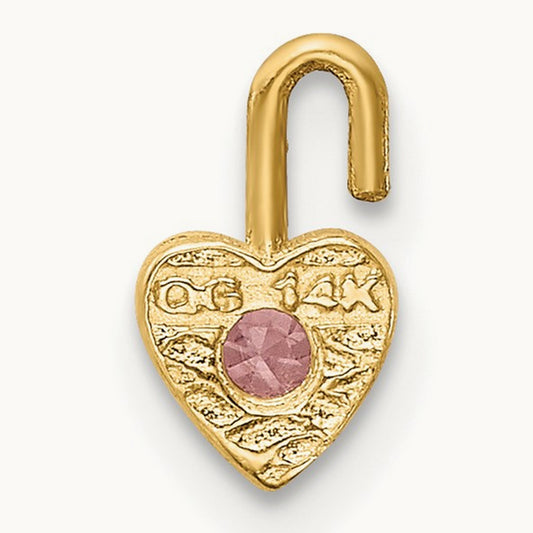 October Synthetic Birthstone Heart Charm, 14K Yellow Gold