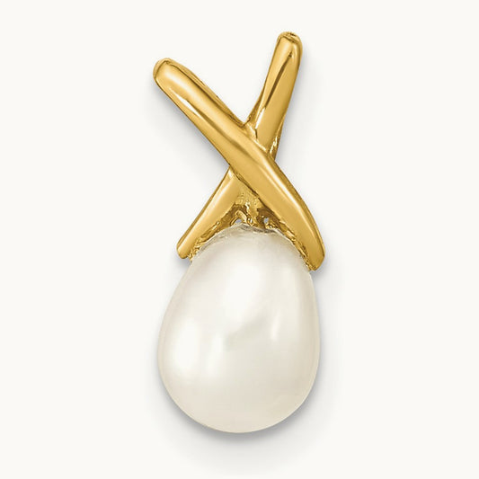 5- White Teardrop Freshwater Cultured Pearl Pendant, 6mm, 14K