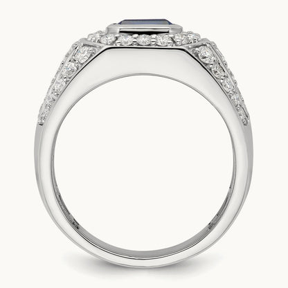Created Sapphire Men's Ring, 2.00 ct tw Lab-Grown Diamond