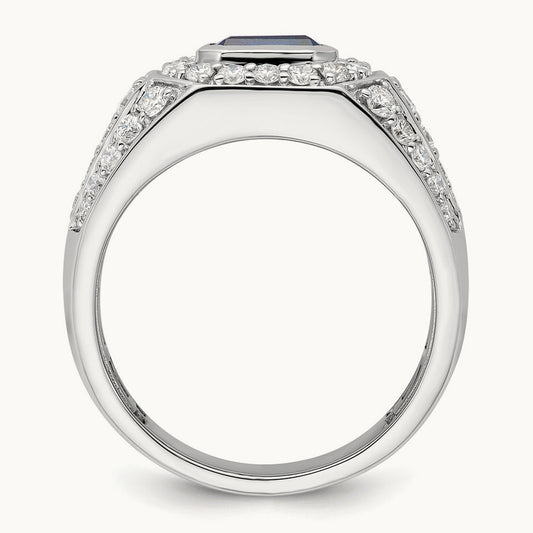 Created Sapphire Men's Ring, 2.00 ct tw Lab-Grown Diamond