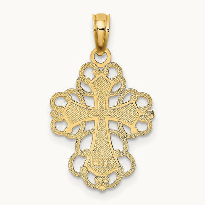 Beaded Lace Trim Cross Charm, 14K