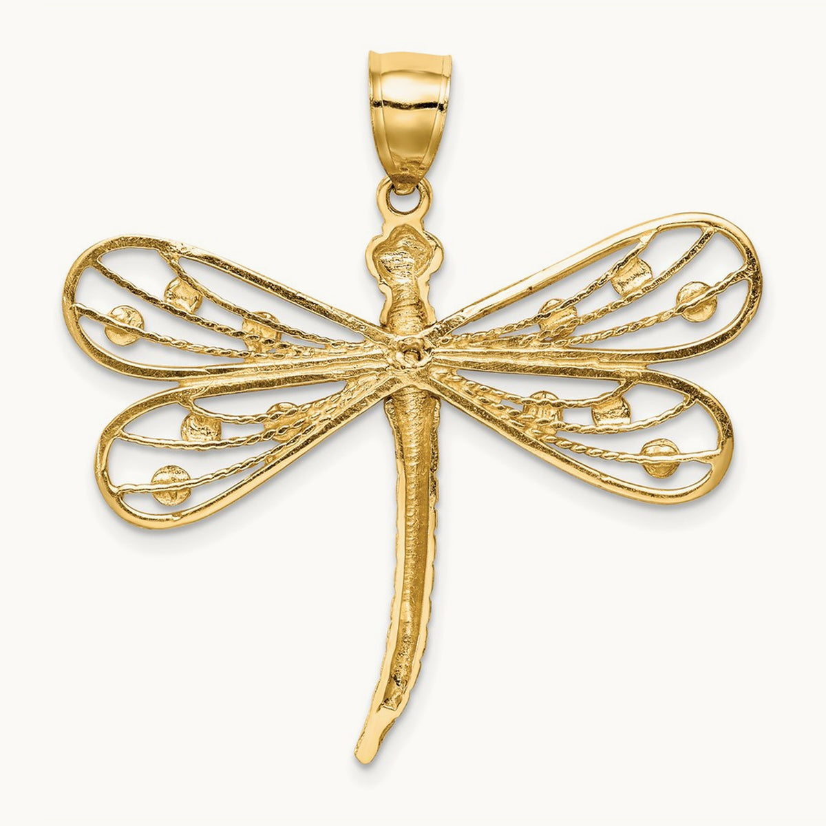 Diamond-cut Dragonfly Pendant — 14K Two-Tone Gold