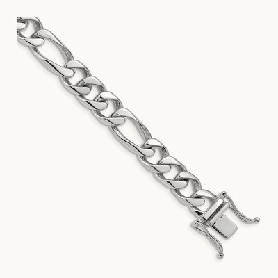 Hand-polished Figaro Link Bracelet, 9mm, 14K White Gold