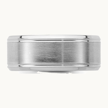Sterling Silver Rhodium-plated 8mm Brushed Fancy Band