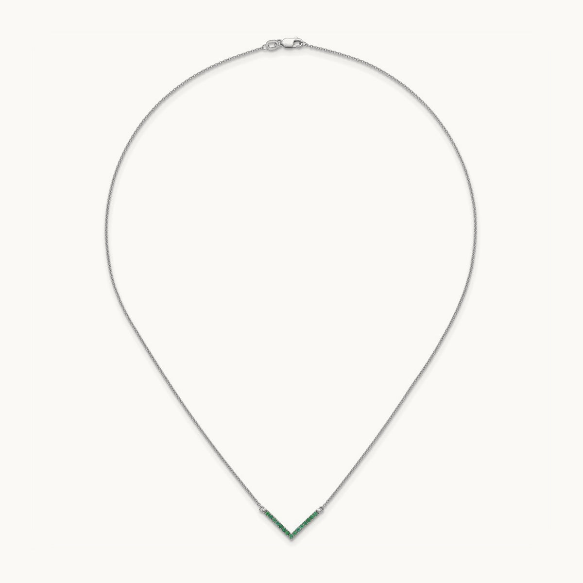 Emerald 18in. V-Necklace, 14K White Gold