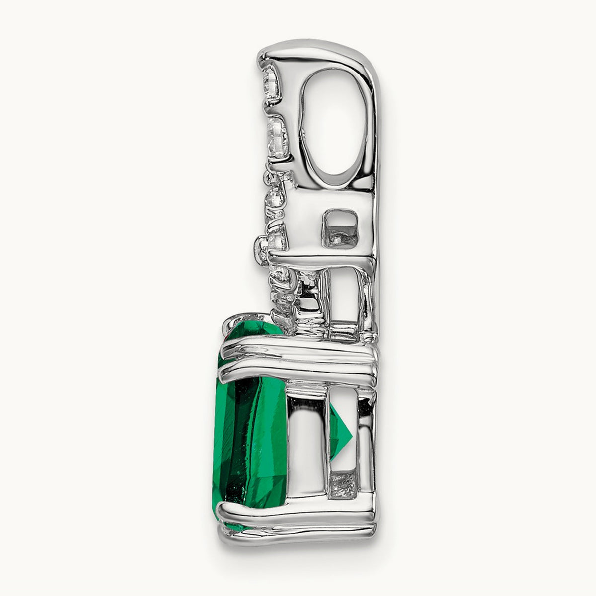 Created Emerald Pendant, 0.20 ct tw Lab-Grown Diamond — 14K White Gold