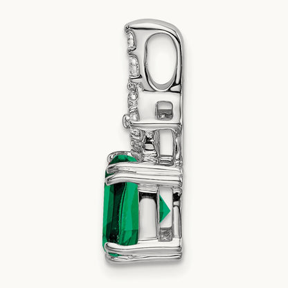 Created Emerald Pendant, 0.20 ct tw Lab-Grown Diamond — 14K White Gold
