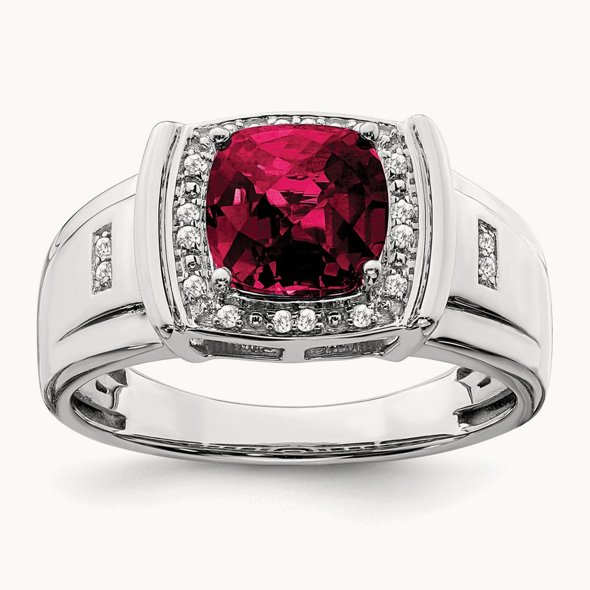 Cushion Created Ruby and Diamond Mens Ring — photo set