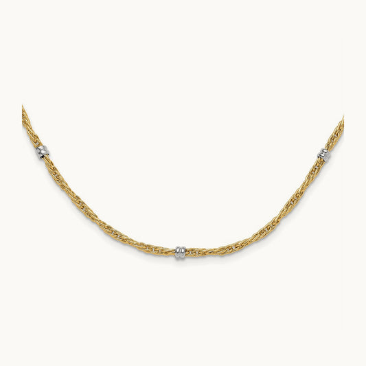 Polished Fancy Beaded Station Necklace, 14K Two-tone