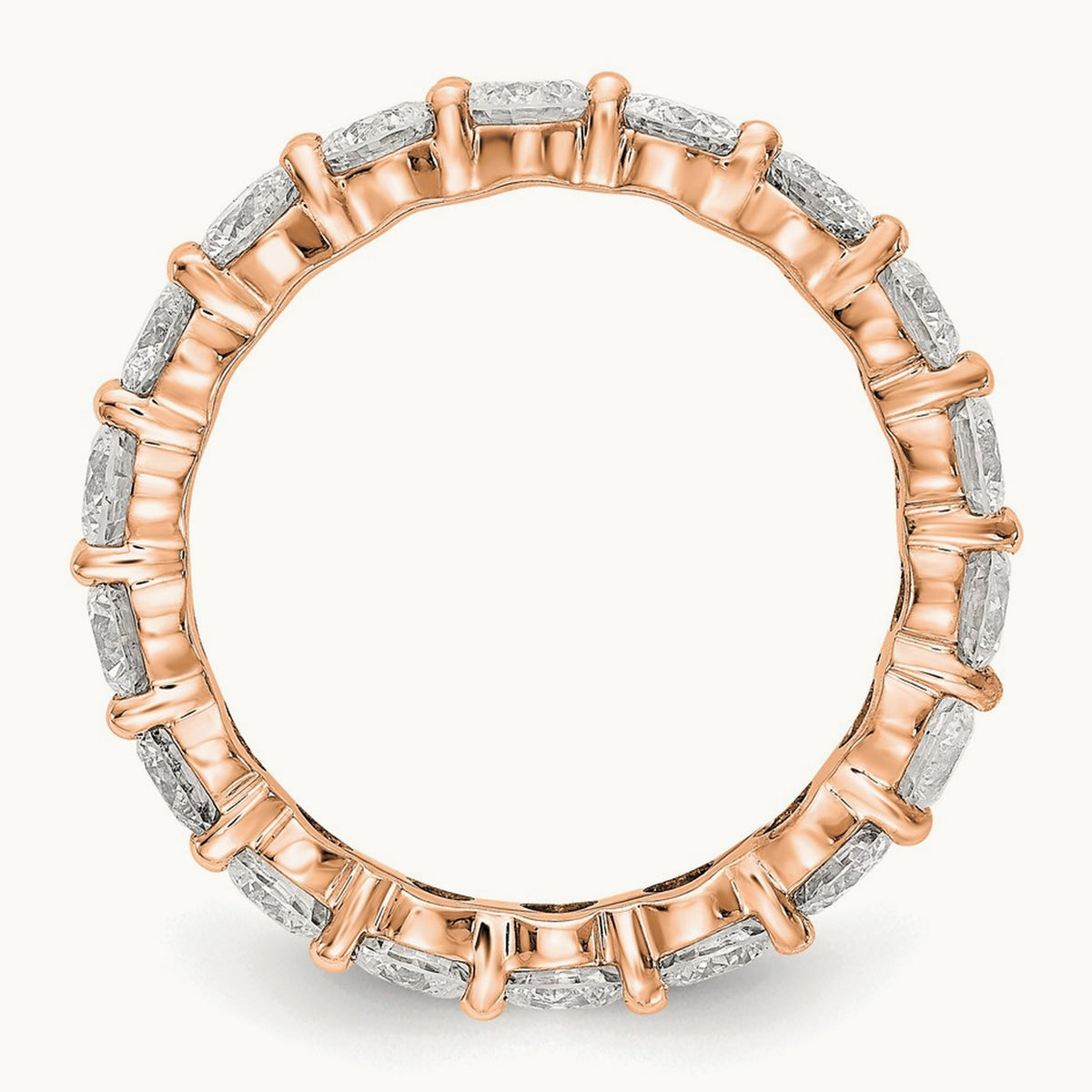 Polished Shared Prong 3ct Diamond Eternity Band, 14K Rose Gold