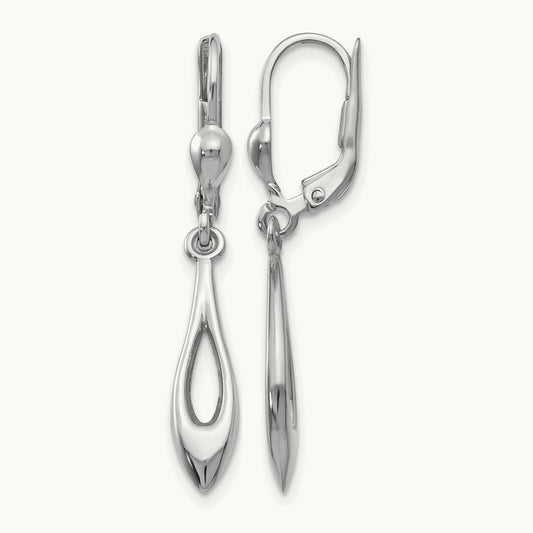 Polished Dangle Leverback Earrings — 14K White Gold