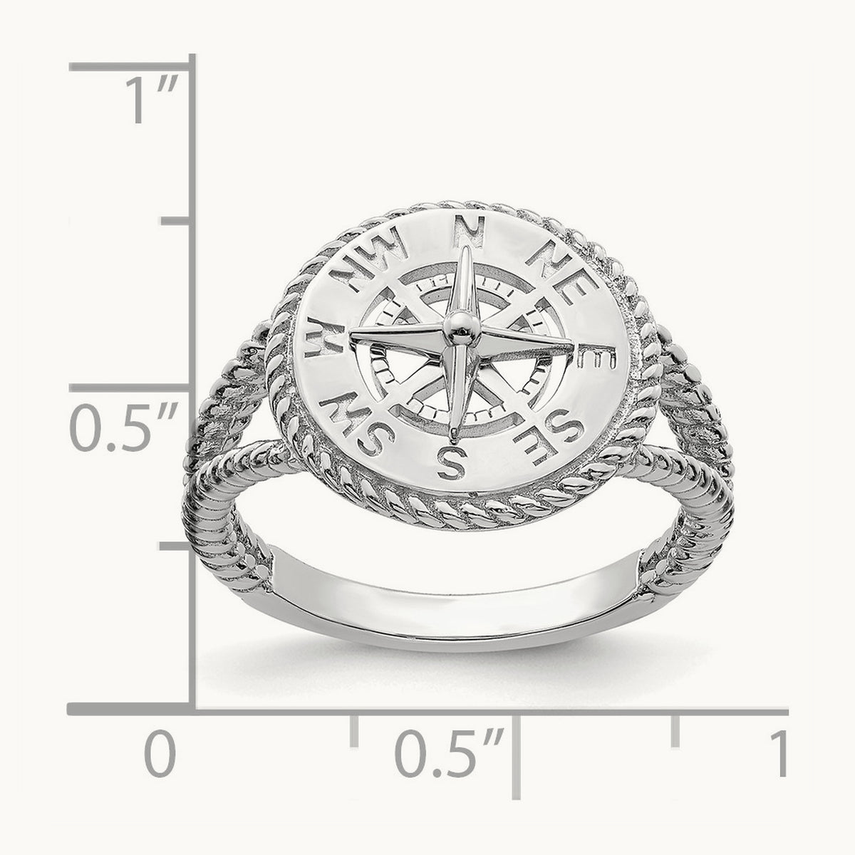 Nautical Compass Rope Ring, 14K White Gold